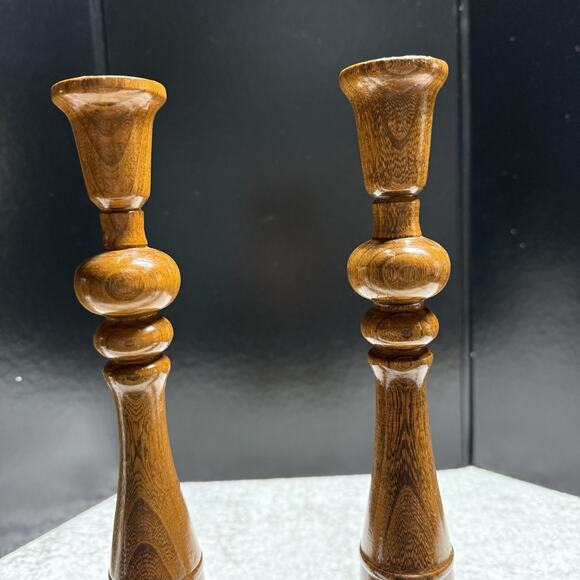 Vintage hand turned wooden Pair of candlesticks 15.5” T Excellent Timeless - Picture 7 of 13